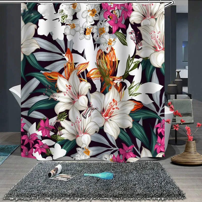 Цифровой бабочки и цветка полиэфирная Штора для ванны Водонепроницаемый индивидуальность Ванная комната перегородка шторка для душевой, ванной Шторы - Цвет: 03