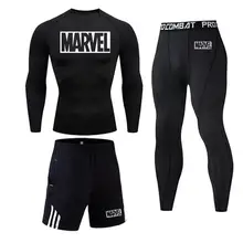 Мужское спортивное термобелье с логотипом Marvel, спортивное компрессионное белье, спортивные колготки, быстросохнущая впитывающая одежда
