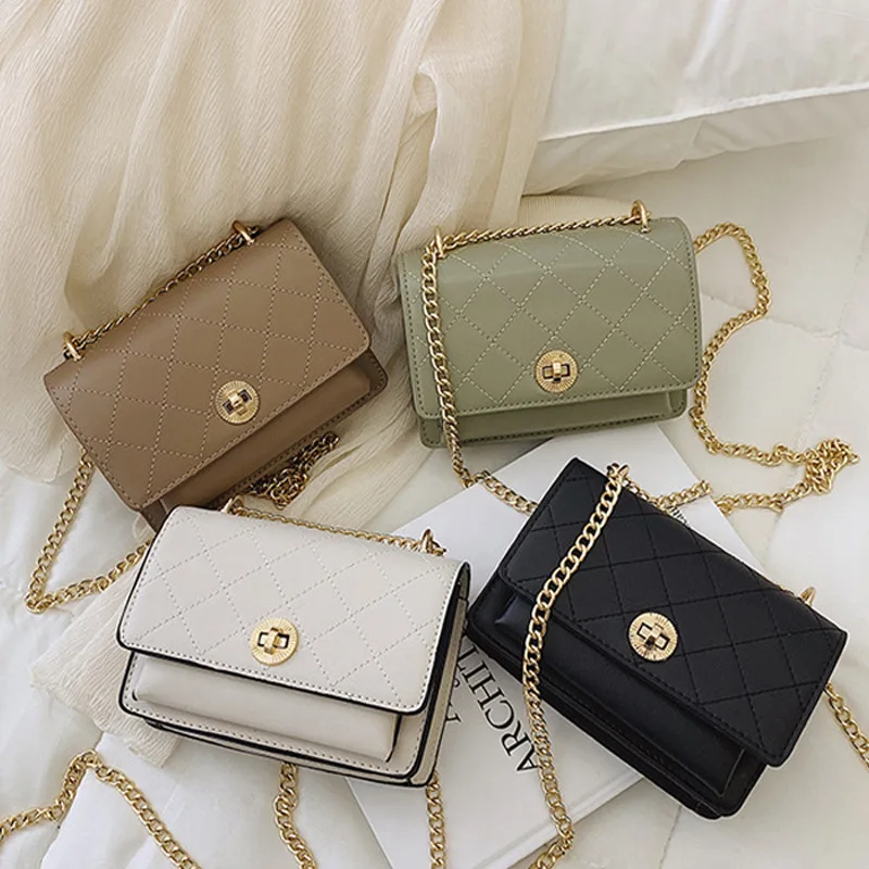 

[Activity Textured Bag Women's Trending Simple Versatile Rhombus Chain Bag Western Style Graceful Square Sling Bag