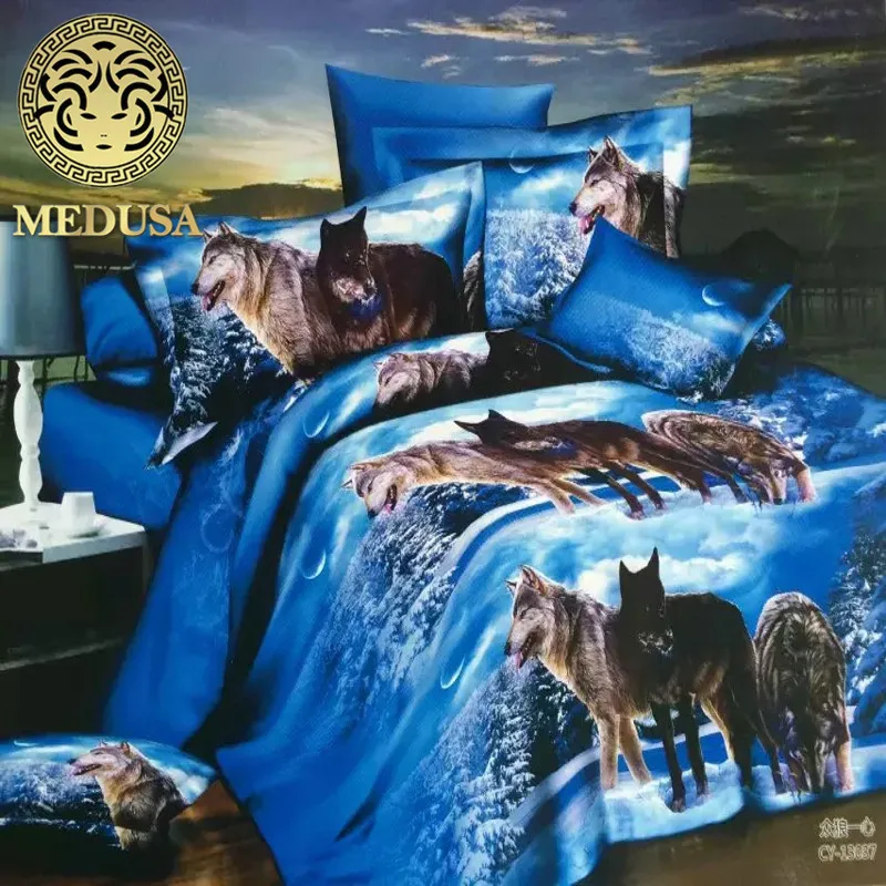  3d snow wolf king/queen/twin size 3/4pcs bedding set of duvet/doona cover bed sheet pillow cases be