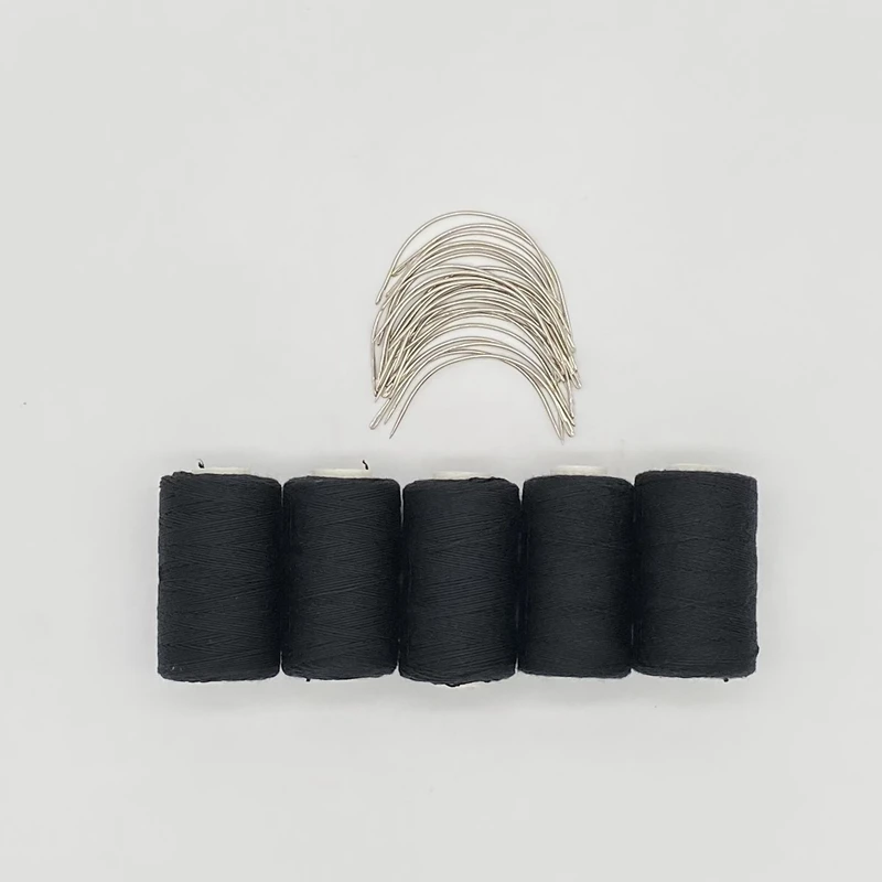 Lace Wig Needles Thread needle kit 25 pcs C curved needle 5 rolls BLACK Hair Weaving Thread Cotton Sewing