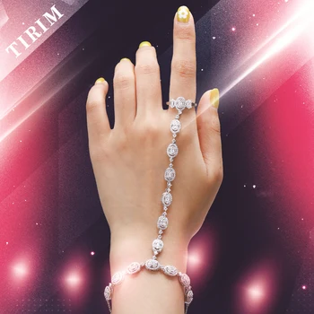 

New Arrival Luxury Women's AAA CZ Cubic Zircon Bracelet Ring Indian Retro Elegant Style Bridal Accessories Trendy Dance Bracelet