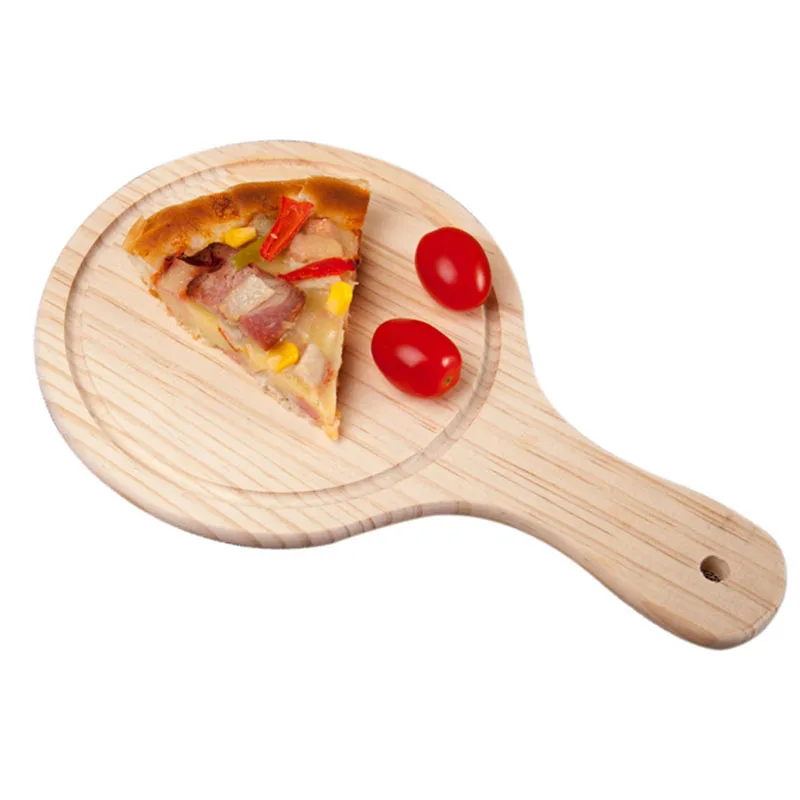 Wooden Pizza board Round with Hand Pizza Baking Tray Stone Cutting Board Platter Cake Bakeware Tools pizza bakeware