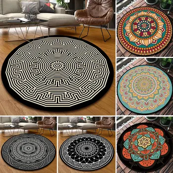 

Nordic Mandala Printed Round Carpet Living Room Simple Ethnic Style Anti-Slip Mat Bedroom Bedside Computer Chair Study Mat