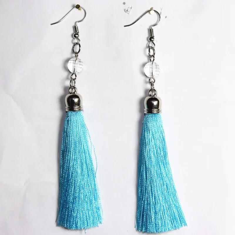 

FUYIER Fashion Silk Tassel Drop Earrings Cute Clear Beads Tassel Earring Woman Wooden Earring Dancing Earring Friendly Jewelry