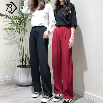 

2020 Spring New Arrival Women's Wide Leg Pant Button Elastic Waist Pockets Loose Long Trousers Casual Bottoms B03205K