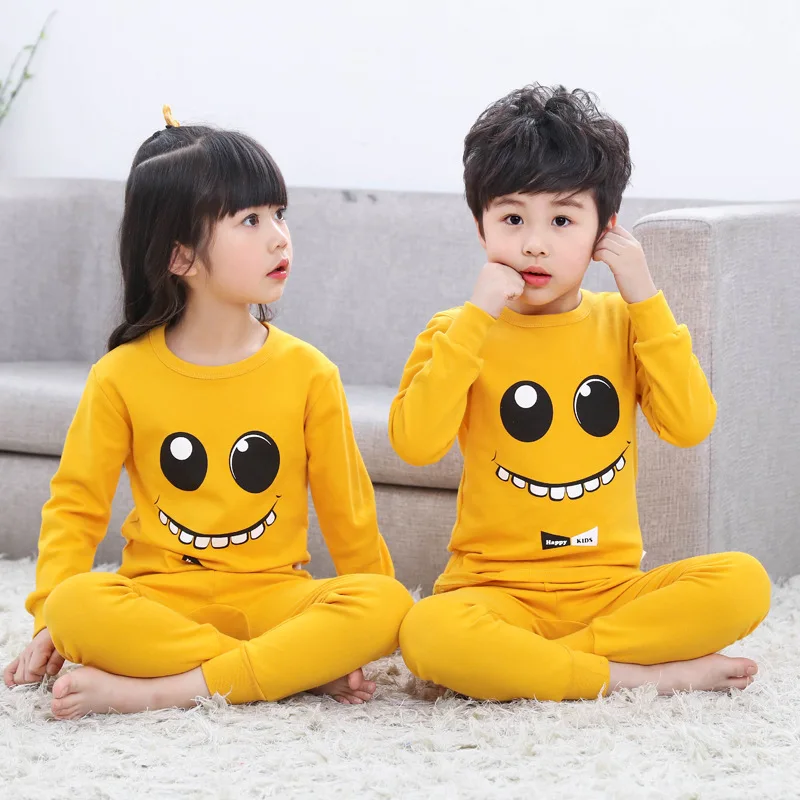 Детская одежда для сна пижамы для мальчиков и девочек детский пижамный комплект с принтом динозавра из мультфильма хлопковая одежда для сна для детей - Цвет: big eyes