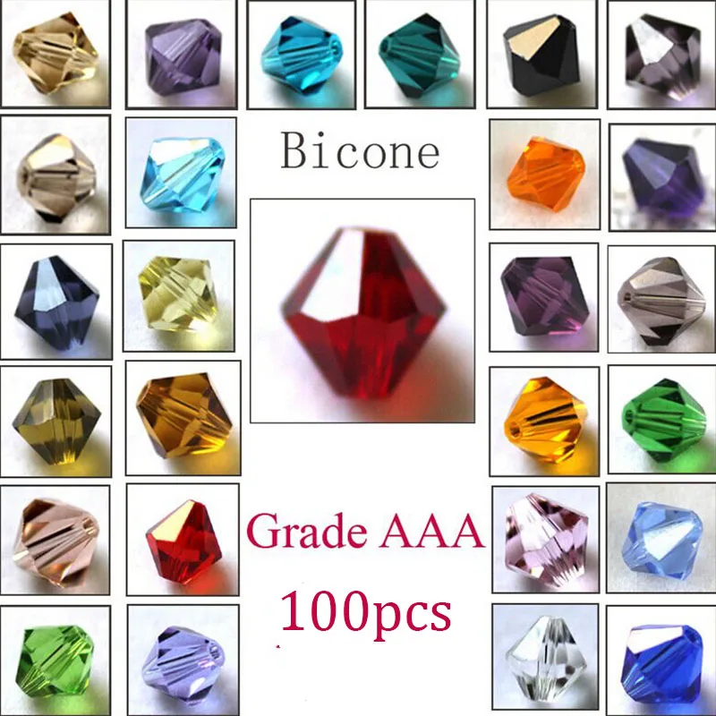 Wholesale 100Pcs 4mm Bicone Faceted Crystal Glass Loose Spacer Beads Cone Bead For Earrings Bracelet DIY Jewelry Making | Украшения и