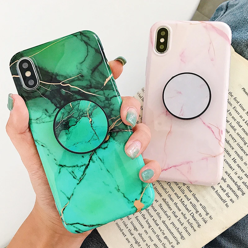 

SUYACS Vintage Marble Phone Cases For iPhone 7 8 Plus XR X XS Max 6 6S Soft IMD Smooth Ring Stand Holder Phone Housing Bag