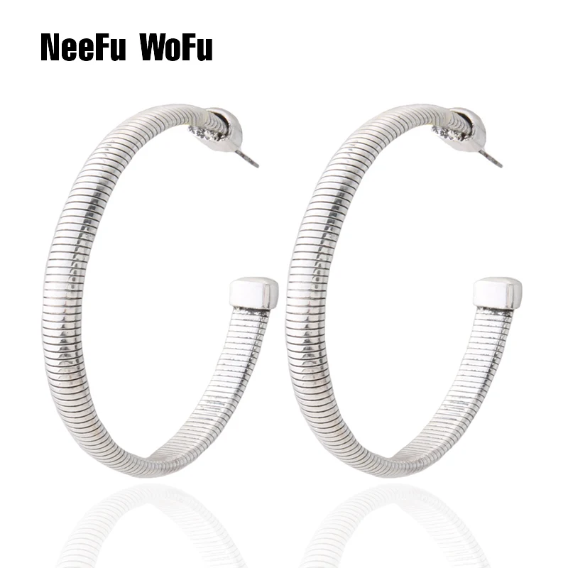 

NeeFu WoFu Drop C geometry Earring Flash Printed Metal for Woman Ear Ring Large Long Brinco Printing Oorbellen Earrings