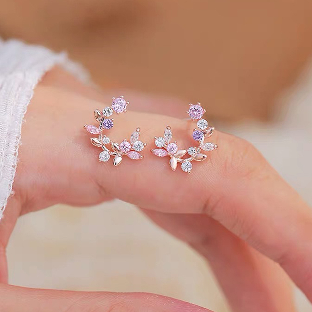 Korea Sweet Cute Flower Crystal Temperament Geometric Shiny Zircon Earrings Statement Earrings for Women Girl Pendientes