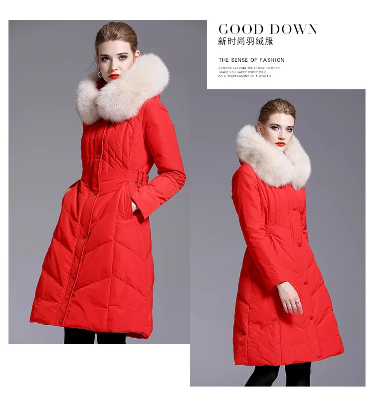 winter new down jacket women's fashion temperament large wool collar Korean slim and thickened coat medium length 429