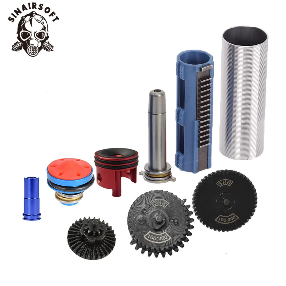 

SINAIRSOFT 100:300 Gear Nozzle Cylinder Spring Guide 14 Teeth Piston Kit Fit Airsoft M4 MP5 AK G36 For Paintball Hunting Target