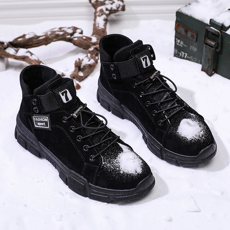 Men's Winter Snow Boots Fur Ankle Warm Boots Men Casual Shoes High Quality Plush Men Outdoor Work Shoes High Top Sneakers