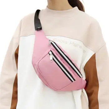 

Unisex Nylon Waist Bag Mobile Phone Holder Purse Double Zipper Chest Handbag X7XC