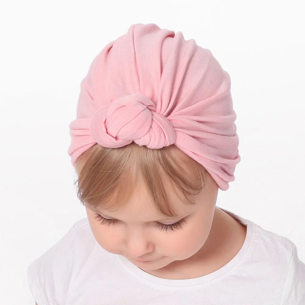 

Girls Boys Baby Child Bowknot Knot Solid Color Stretchy Turban Casual Hat Hair Head Wrap Cap