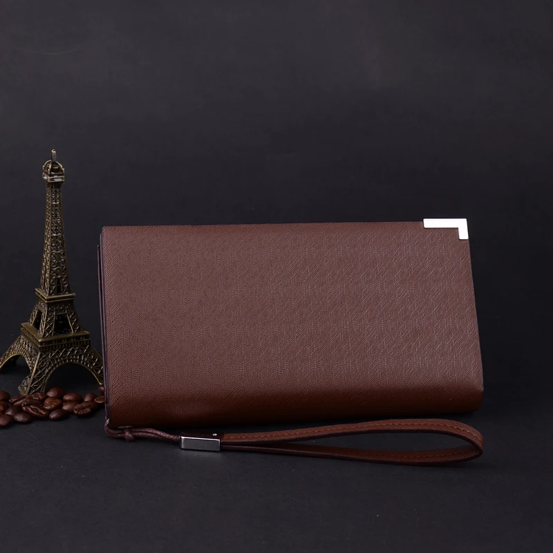 Coffee Кошельки для мужчин кожаный длинный клатч для телефона держатель для карт Роскошный билетный кошелек с ремешком на запястье - Цвет: Coffee