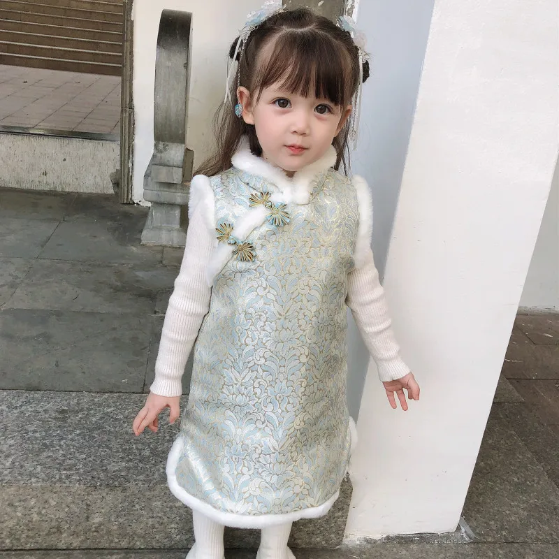 Girls Children Chinese Style Retro Qipao Dress New Year Outfits Baby Kid Hanfu Cheongsam Tang Suit Traditional Oriental Clothing |