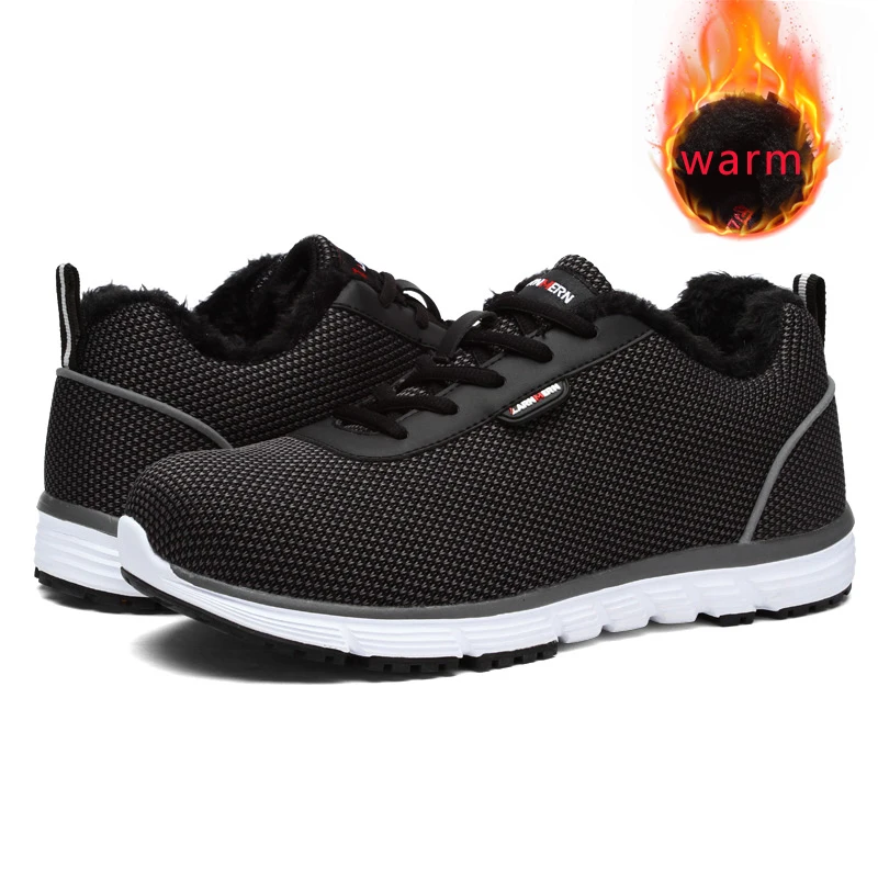 MODYF/Мужская Рабочая обувь со стальным носком; Легкие дышащие строительные кроссовки; нескользящая Светоотражающая обувь - Цвет: black white(brushed)