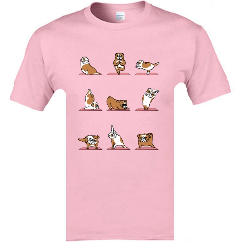 Забавный английский Бульдог-Мопс топы, рубашка терьер собака медитация физический упражнения Ом Футболка хлопок мужские футболки с принтом - Цвет: Pink