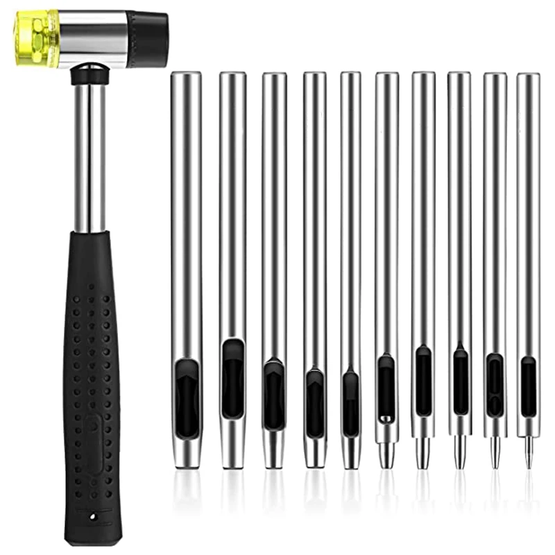 11Pcs Leather Hole Punch Set Cutter Dual Head Rubber Hammer Working Tools(0.5-5 mm) | Дом и сад