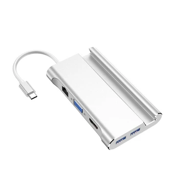 

S SKYEE Type-C 7 in 1 USB Hub 5Gbps USB3.0 USB-C PD Charging HD VGA 4K Display with 1000Mbps Extension Connector