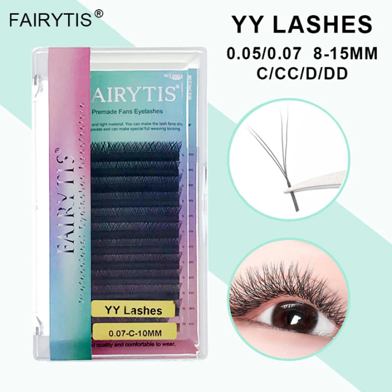 FAIRYTIS 12 Lines YY Lash Premium Matte Black C D CC DD Curl Individual Eyelashes Extension Faux Y-shaped Fluffy Lashes Makeup