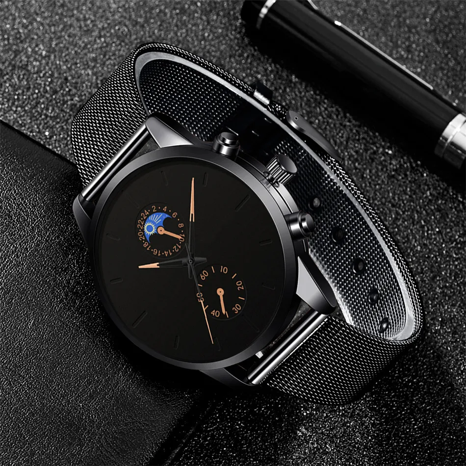 2021 Fashion Watch Men Business Watches Luxury Classic Black Stainless Steel Mesh Belt Quartz Wrist Watch Relogio Masculino