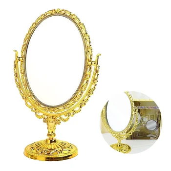 

1Pc European Style Cosmetic Mirror Desktop Makeup Mirror Retro Double Sided Oval Mirror for Home Bathroom Bedroom (Golden)