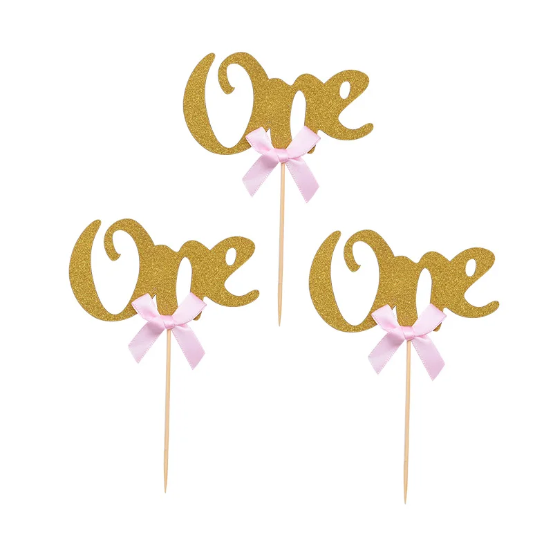 Baby Shower Baby First Birthday Decoration Boy Girl Number One Balloon Banner My First 1 One Year 1st Party Decoration Supplies - Цвет: G035-gold one topper