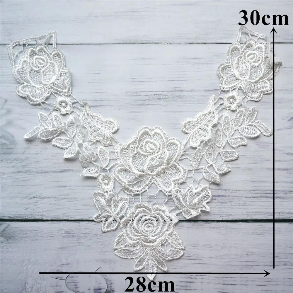 Description Picture 3 of itemBronze White Black Red Embroidered Gown Appliques Lace Fabric Trims Collar Mesh Sew On Patches For Wedding Decoration Dress DIY