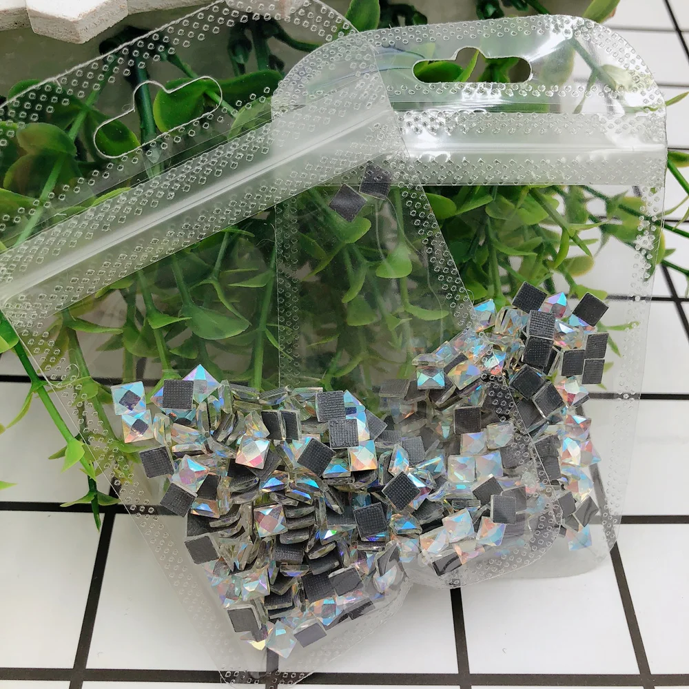 

5MM Square Crystal AB Rhinestones Strass Crystal Flatback Iron on Glass Stone Glue back Handmade DIY Phone Case Decoration