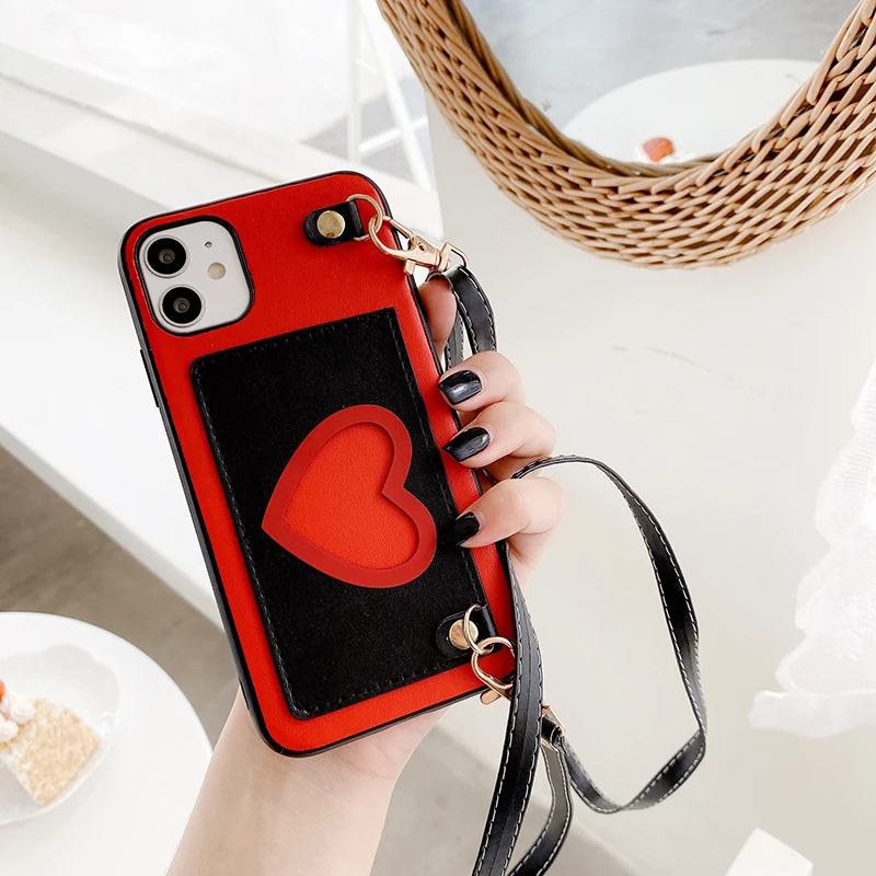 Love Heart Crossbody Case For iPhone SE 2020 11 Pro Max 10 X XR XS 6 6s 7 8 Plus Leather Strap Back Wallet Purse Phone Cases | Мобильные