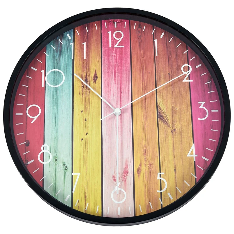 Wall Clock Vintage Wall Clock Decorative Indoor Kitchen Retro Wood Grain Wall Clock Round Clock 12 Inch