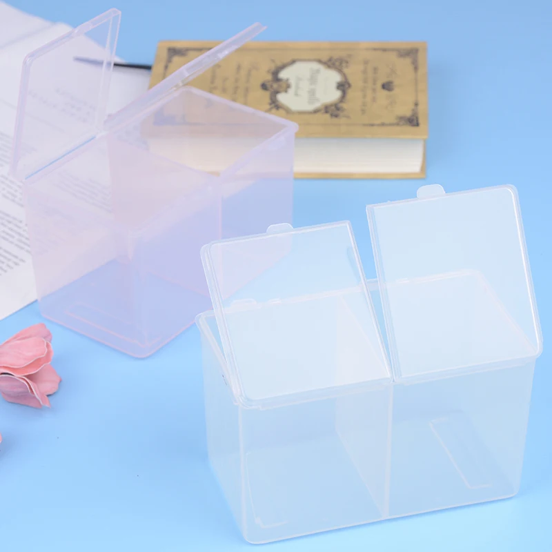 2 Grids Cleaning Cotton Pad Swab Storage Box Nail Art Clear Compartments Holder Container Gel Polish Remover Organizer