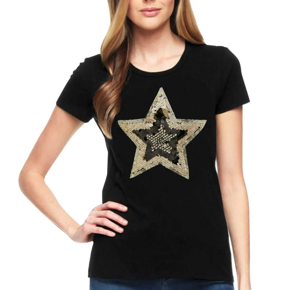 

Sequined T Shirts Female Soft Cotton Women Tops Tee Shirts loose fit shirt Summer Short Sleeve undershirt Ladies Tshirt harajuku