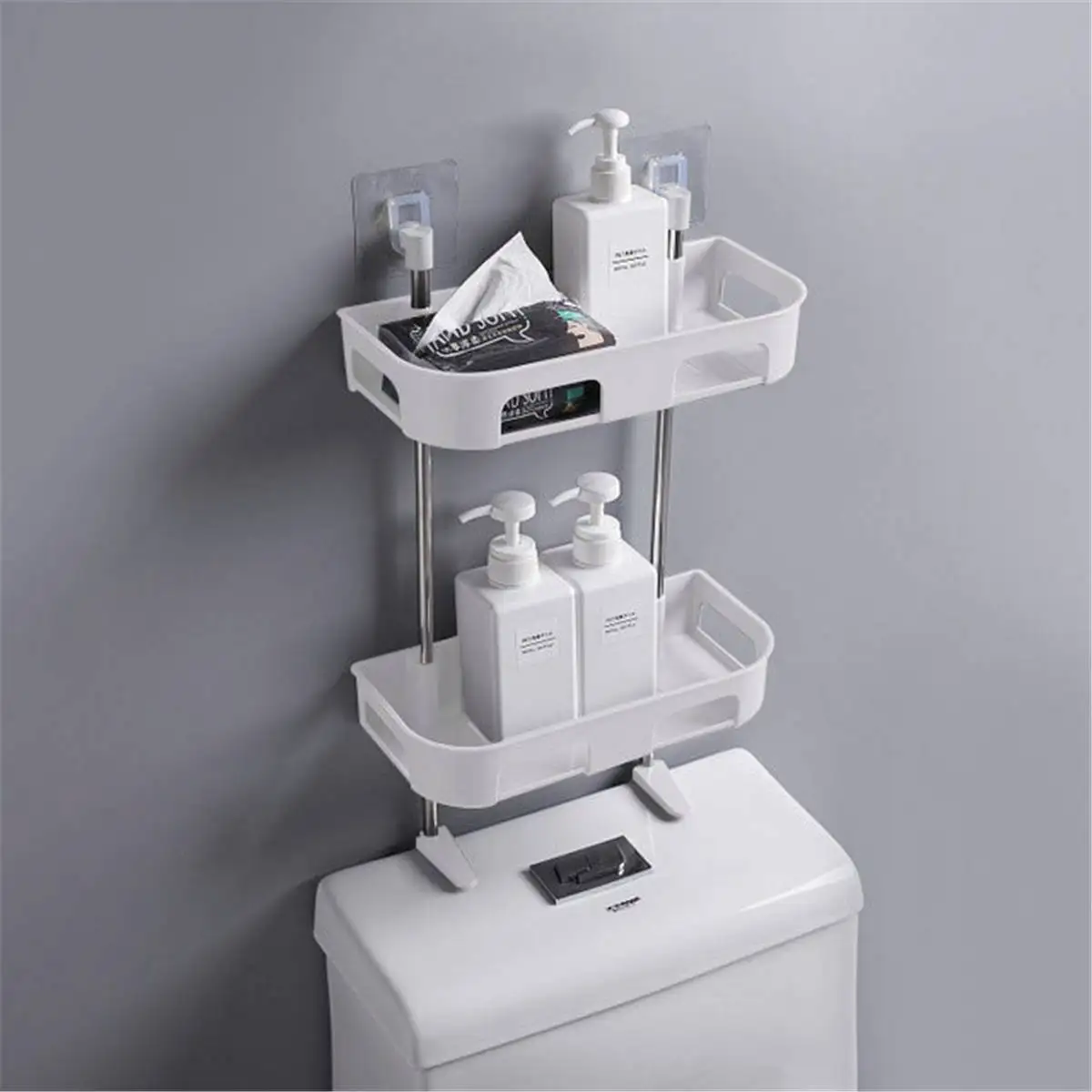 1/2/3 Layer Wall Mounted Bathroom Storage Rack Kitchen Storage Holder Assemble Plastic Bathroom Shelf Space Saving Organizer