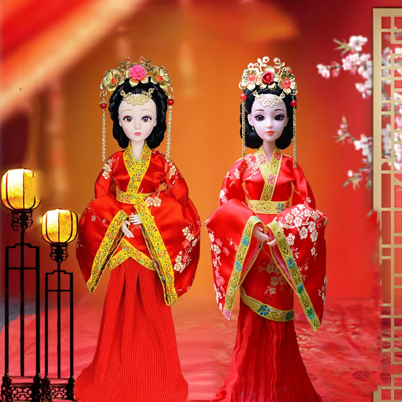 

1/6 Scale 30cm Ancient Costume Hanfu Dress Chinese Bride Long Hair Fairy Princess Barbi Doll Joints Body Model Toy Gift For Girl