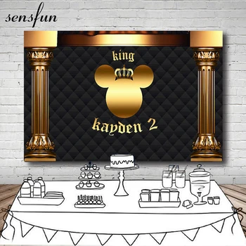 

Sensfun Black Gold Theme Mickey Backdrops Crown Boys Birthday Party Photography Backgrounds Photo Banner Customized