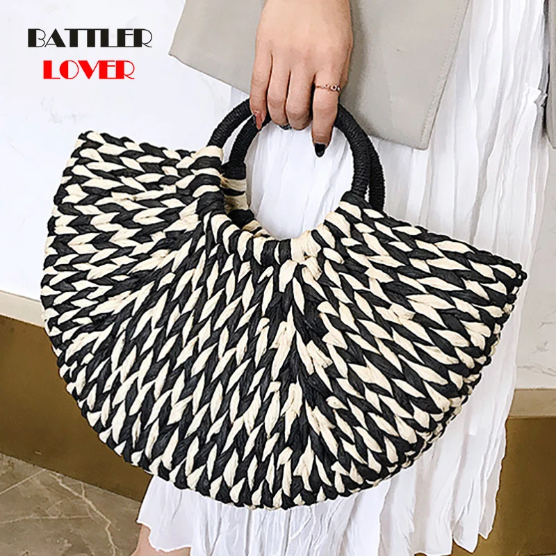 Handbag Females Big Travel Vacation Totes Bamboo Handbag For Ladies Handmade Woven Straw Beach Bag Summer Women