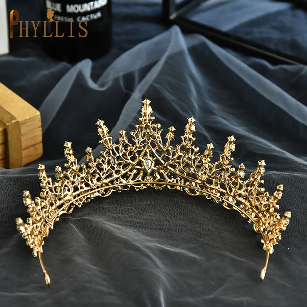 A158 New Golden Bride Crown Princess Headwear Birthday Rhinestone Headband Wedding Hair Jewelry Bridal Tiaras Vintage Headpieces,jewelry accessories,jewelry set,hair accessory,hair headdress,bridal headwear