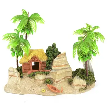 

Fish Tank Decorations Coconut Tree House Beach Resin Backgrounds Simulation Sculpture Big Aquarium Decor Fish Shrimp Rest Roost