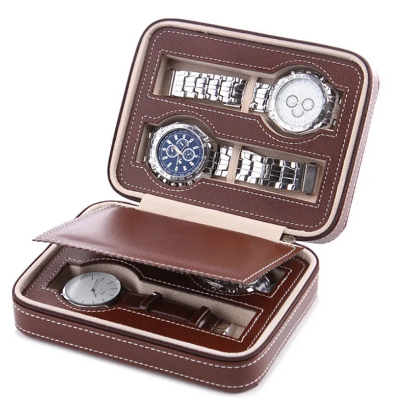High Level 2/4/8 Grids Leather Watch Box Luxury Zipper Style For Travelling Storage Jewelry Watch Collector Cases Organizer Box