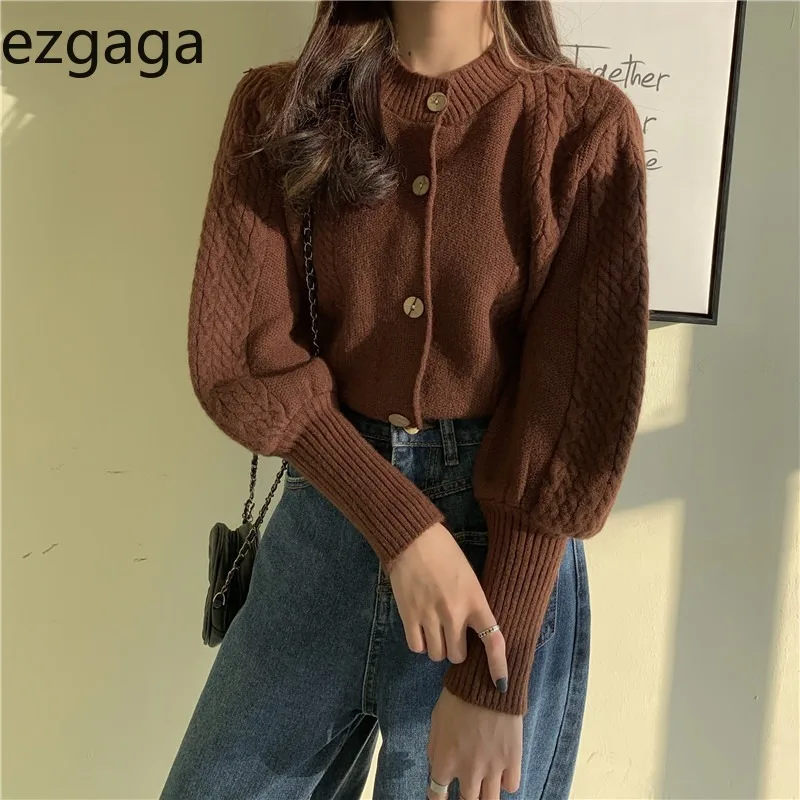 Женский вязаный кардиган Ezgaga однотонный свободный свитер с длинными