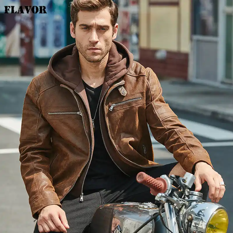 mens leather jacket with removable hood