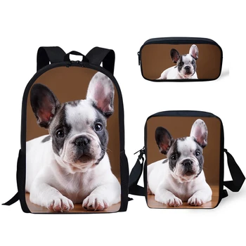 

2020 Children's Backpack Kawaii Little Bulldog Pattern School Bags Lovely Animal 3PC/Set Students Back to School Book Bags