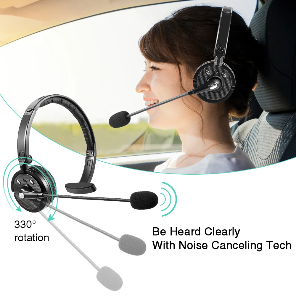 BH M10B Wireless Bluetooth Noise Canceling Headset connected to 2 Bluetooth devices Over The Head W Mic For Trucker Drivers PS3