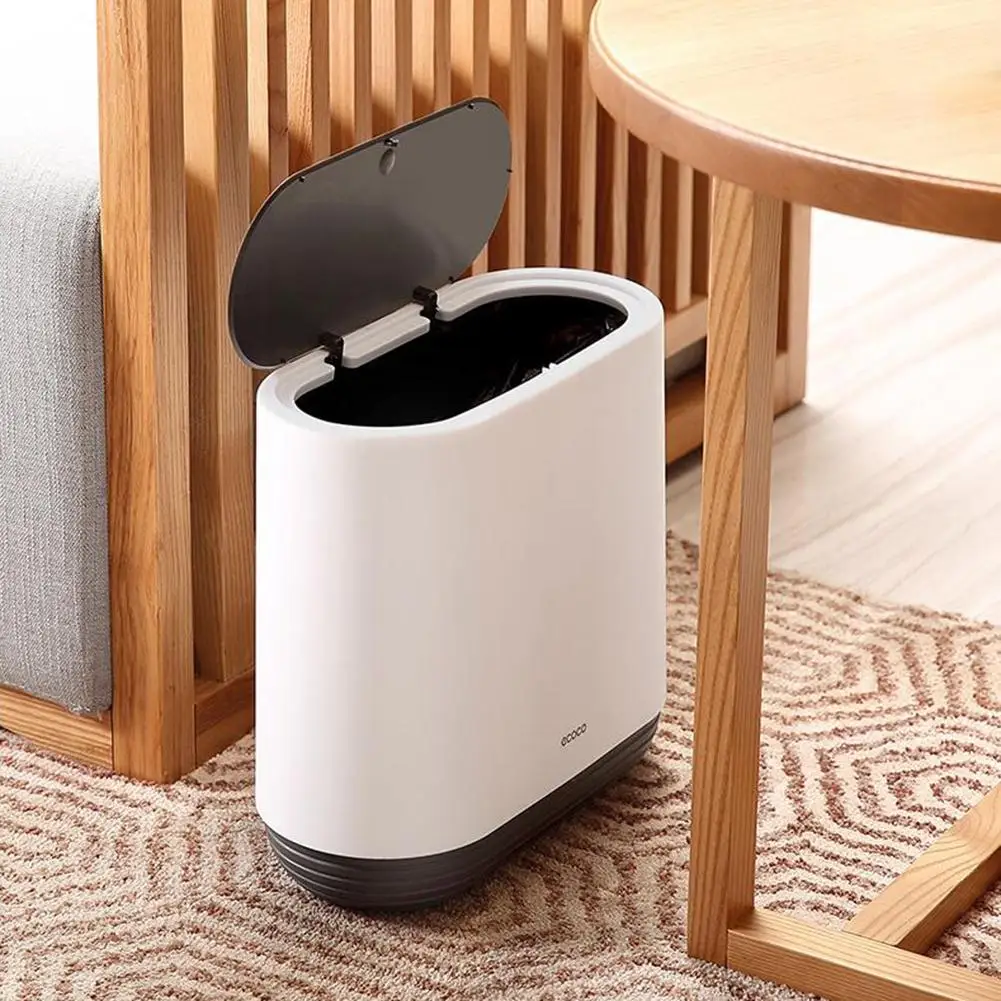 

10L Simple Squeeze with Cover Bathroom Trash Can Home Innovative Nordic Large Toilet Narrow Paper Basket Push-type Trash Can