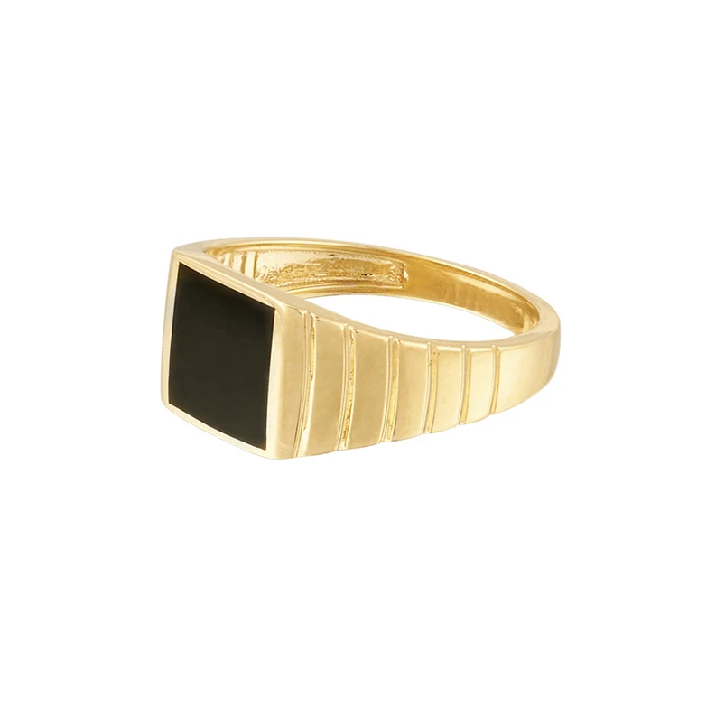 Peri'sBox Textured Circle Square Black Enamel Rings Yin and Yang Geometric Rings for Women Vintage Stainless Steel Jewelry 2020