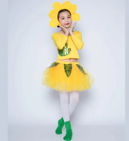 Детский танцевальный костюм с цветами; платье для танцев с подсолнухами; платье с подсолнухами для девочек; милый танцевальный костюм с цветами; костюм с растениями - Цвет: yellow